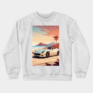 White Italian Car Sea Side Poster Crewneck Sweatshirt